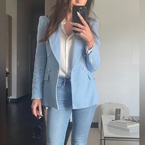 Zara powder baby blue double breasted blazer size xs